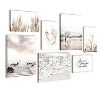 Novart- Tableau Décoration Murale- Boho- Sky above- Decoration Chambre Salon- Prêt à être Accroché- 7 Cadres de 30x40 & 20x30 cm- Beige- N013471a