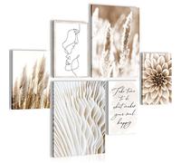 Novart- Tableau Décoration Murale- Boho- Take Time- Decoration Chambre Salon- Prêt à être Accroché- 6 Cadres 30x40 & 20x30 cm- Beige- N013363a