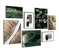 Novart- Tableau Décoration Murale- Feuilles d'or- Decoration Chambre Salon- Prêt à être Accroché- 7 Cadres de 30x40 & 20x30 cm- Or- N006971a