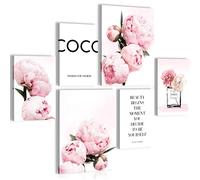 Novart- Tableau Décoration Murale- Fleurs- Be your Self- Decoration Chambre Salon- Prêt à être Accroché- 6 Cadres 30x40 & 20x30 cm- Rose- N009463a