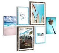 Novart- Tableau Décoration Murale- Good Vibes- Decoration Chambre Salon- Prêt à être Accroché- 6 Cadres 30x40 & 20x30 cm- Bleu- N019663a