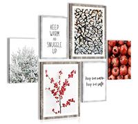 Novart- Tableau Décoration Murale- Keep Safe- Food- Decoration Chambre Salon- Prêt à être Accroché- 6 Cadres 30x40 & 20x30 cm- Rouge- N020563a