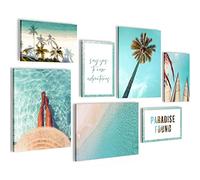 Novart- Tableau Décoration Murale- Like Caraïbes- Decoration Chambre Salon- Prêt à être Accroché- 7 Cadres de 30x40 & 20x30 cm- Bleu- N019571a