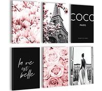 Novart- Tableau Décoration Murale- Mode- Mode- La Vie est Belle- Decoration Chambre Salon- Prêt à être Accroché- 6 Cadres de 20x30 cm- Rose- N008364a