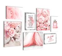 Novart- Tableau Décoration Murale- Modern- Vie en rose- Decoration Chambre Salon- Prêt à être Accroché- 7 Cadres de 30x40 & 20x30 cm- Rose- N015871a