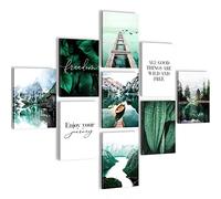 Novart- Tableau Décoration Murale- Montagnes Lac- Freedom- Decoration Chambre Salon- Prêt à être Accroché- 9 Cadres de 20x25 cm- Vert- N025591a