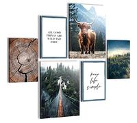 Novart- Tableau Décoration Murale- Nature- Forêt- Decoration Chambre Salon- Prêt à être Accroché- 6 Cadres 30x40 & 20x30 cm- Brun- N004563a