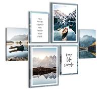 Novart- Tableau Décoration Murale- Nature- Montagne- Decoration Chambre Salon- Prêt à être Accroché- 6 Cadres 30x40 & 20x30 cm- Bleu- N003663b