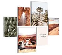 Novart- Tableau Décoration Murale- Nature- Sahara- Decoration Chambre Salon- Prêt à être Accroché- 6 Cadres 30x40 & 20x30 cm- Beige- N024663a