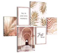 Novart- Tableau Décoration Murale- Oriental- Decoration Chambre Salon- Prêt à être Accroché- 6 Cadres 30x40 & 20x30 cm- Rose- N006063a