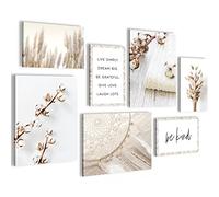 Novart- Tableau Décoration Murale- Pampas- Decoration Chambre Salon- Prêt à être Accroché- 7 Cadres de 30x40 & 20x30 cm- Beige- N020171a