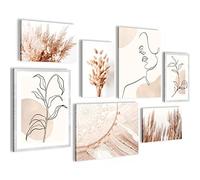 Novart- Tableau Décoration Murale- Pampas- Tree- Decoration Chambre Salon- Prêt à être Accroché- 7 Cadres de 30x40 & 20x30 cm- Beige- N022171a