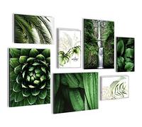 Novart- Tableau Décoration Murale- Plante & Cascade- Decoration Chambre Salon- Prêt à être Accroché- 7 Cadres de 30x40 & 20x30 cm- Vert- N004071a