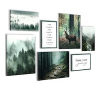 Novart- Tableau Décoration Murale- Wald Hirsch- Decoration Chambre Salon- Prêt à être Accroché- 7 Cadres de 30x40 & 20x30 cm- Vert- N004671a