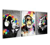 Novart Tableaux Banksy Collage - PRÊT À ÊTRE ACCROCHÉ - Salon Chambre decoration murale - 3 Parties Set Gris - N034530a