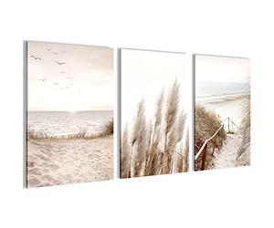 Novart Tableaux Decoration murale Boho Pampasgras Plage Vintage - PAS DE CADRE NÉCESSAIRE - Salon Chambre XXL - N003936a
