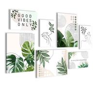 Novart Tableaux Decoration Murale Ensemble avec des Feuilles Abstraites Tabloeau - PRÊT À ÊTRE ACCROCHÉ - Aucun Cadre Nécessaire - Chambre Salon Cuisine - N034371a