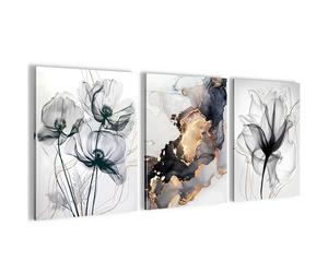 Novart Tableaux Decoration Murale Ensemble avec des Fleurs Abstraites Tabloeau - PRÊT À ÊTRE ACCROCHÉ - Aucun Cadre Nécessaire - Chambre Salon Cuisine - N032535b