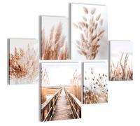 Novart Tableaux Decoration Murale Ensemble avec Tour Lumineuse Boho en Bord de Mer Tabloeau - PRÊT À ÊTRE ACCROCHÉ - Aucun Cadre Nécessaire - Chambre Salon Cuisine - N034963a
