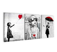 Novart Tableaux Decoration Murale Ensemble Banksy Set Tabloeau - PRÊT À ÊTRE ACCROCHÉ - Aucun Cadre Nécessaire - Chambre Salon Cuisine - N003135a