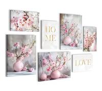 Novart Tableaux Decoration Murale Ensemble Fleurs de Sakura Tabloeau - PRÊT À ÊTRE ACCROCHÉ - Aucun Cadre Nécessaire - Chambre Salon Cuisine - N029871a