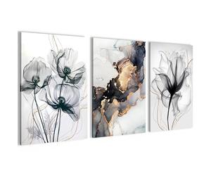 Novart Tableaux Decoration murale Fleurs Abstrait Or Gris Noir - PAS DE CADRE NÉCESSAIRE - Salon Chambre Couloir XXL - N032536b