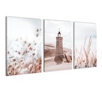 Novart Tableaux Decoration Murale Ensemble avec Tour Lumineuse Boho en Bord de Mer Tabloeau - PRÊT À ÊTRE ACCROCHÉ - Aucun Cadre Nécessaire - Chambre Salon Cuisine - N034936a