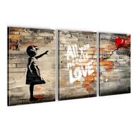 Novart Tableaux muraux Banksy 3 Parties Tableaux muraux pour Salon Chambre à coucher Bureau 20 x 30 cm - 3 Tableaux Noir Girl with balloon N042030a