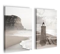 Novart Tableaux muraux Plage et mer 2 Parties Tableaux muraux pour Salon Chambre à coucher Bureau 20 x 30 cm - 2Tableaux Gris Phare N033720a