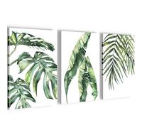 Novart Tableaux Plantes - PRÊT À ÊTRE ACCROCHÉ - Salon Chambre Couloir decoration murale - 3 Parties Set Vert Blanc - N038430a