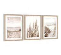 Novart Triptyque Décoratif Boho avec Cadre - Ensemble de 3 Images Beige pour Salon et Chambre - N103935aR1