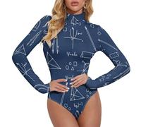 Novastar Body à manches longues pour femme - Imprimé mathématiques Règle bleue - Combinaison pour femme - Contrôle du ventre, style 40, taille XXL