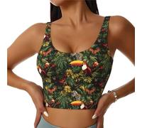 Novastar Brassière de sport pour femme - Haut court pour course à pied, entraînement athlétique - Imprimé animaux tropicaux mignons, noir, Taille XL