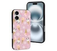 Novastar Coque compatible avec iPhone 16 - Coque en silicone souple pour iPhone 16 - Motif panda mignon et cône rose - Coque de téléphone pour homme et femme