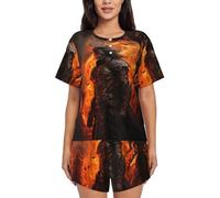 Novastar Ensemble de pyjama pour femme - Ensemble de pyjama à manches courtes en colère et boule de feu pour femme, Noir/blanc, 4XL