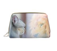 Novastar Grande trousse de maquillage de voyage - Le chat se regarde dans le miroir en cuir PVC pour femme avec fermeture éclair, trousse de maquillage portable, trousse de toilette pour femme