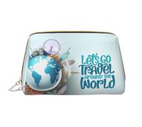 Novastar Grande trousse de maquillage de voyage - Let's go Travel Around the World en cuir PVC pour femme avec fermeture éclair, trousse de maquillage portable, trousse de toilette pour femme