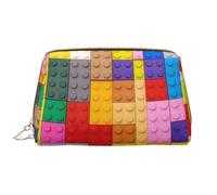 Novastar Grande trousse de maquillage de voyage - Trousse de maquillage en cuir PVC coloré avec motif blocs en plastique pour femme avec fermeture éclair, trousse de maquillage portable pour soins de