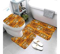 Novastar Lot de 3 tapis de salle de bain lavables en forme de U pour abattant de toilettes, tapis de contour doux et absorbant, motif tigre