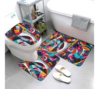 Novastar Lot de 3 tapis de salle de bain - Tapis de bain abstrait jazz instrumental lavable, en forme de U, tapis de contour doux et absorbant pour salle de bain, baignoire, toilettes