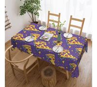 Novastar Nappe rectangulaire de 137 x 183 cm - Nappe de protection de table rectangulaire à motif imprimé de dessins animés de pizza, de pique-nique, de camping - Bordure ondulée - Pour salle à manger