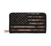 Novastar Portefeuille fin en cuir pour homme et femme - Drapeau américain avec motif camouflage du désert pour homme et femme avec fermeture éclair