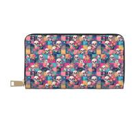 Novastar Portefeuille fin en cuir pour homme et femme - Motif tête de mort, fleur, feuille, plaid pour homme et femme avec fermeture éclair