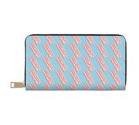 Novastar Portefeuille fin en cuir pour homme et femme - Portefeuille bleu clair imprimé bacon pour homme et femme avec fermeture éclair