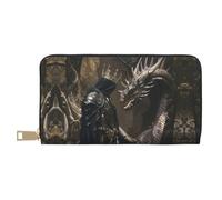 Novastar Portefeuille fin en cuir pour homme et femme - Portefeuille médiéval chevalier et dragon pour homme et femme avec fermeture éclair