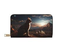 Novastar Portefeuille fin en cuir pour homme et femme - Portefeuille pyramidal chat du désert pour homme et femme avec fermeture éclair