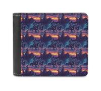 Novastar Portefeuille fin en cuir pour homme - Imprimé cowboy occidental cyber fluo, petit portefeuille fin à deux volets avec poche avant et porte-cartes