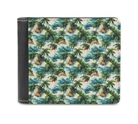 Novastar Portefeuille fin en cuir pour homme - Imprimé Hawaï Petite île - Petit portefeuille fin à deux volets avec poche avant et porte-cartes