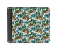 Novastar Portefeuille fin en cuir pour homme - Imprimé île hawaïenne tropicale - Petit portefeuille fin à deux volets avec poche avant et porte-cartes