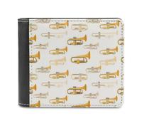 Novastar Portefeuille fin en cuir pour homme - Imprimé saxophone jaune vintage - Petit portefeuille fin à deux volets avec poche avant et porte-cartes